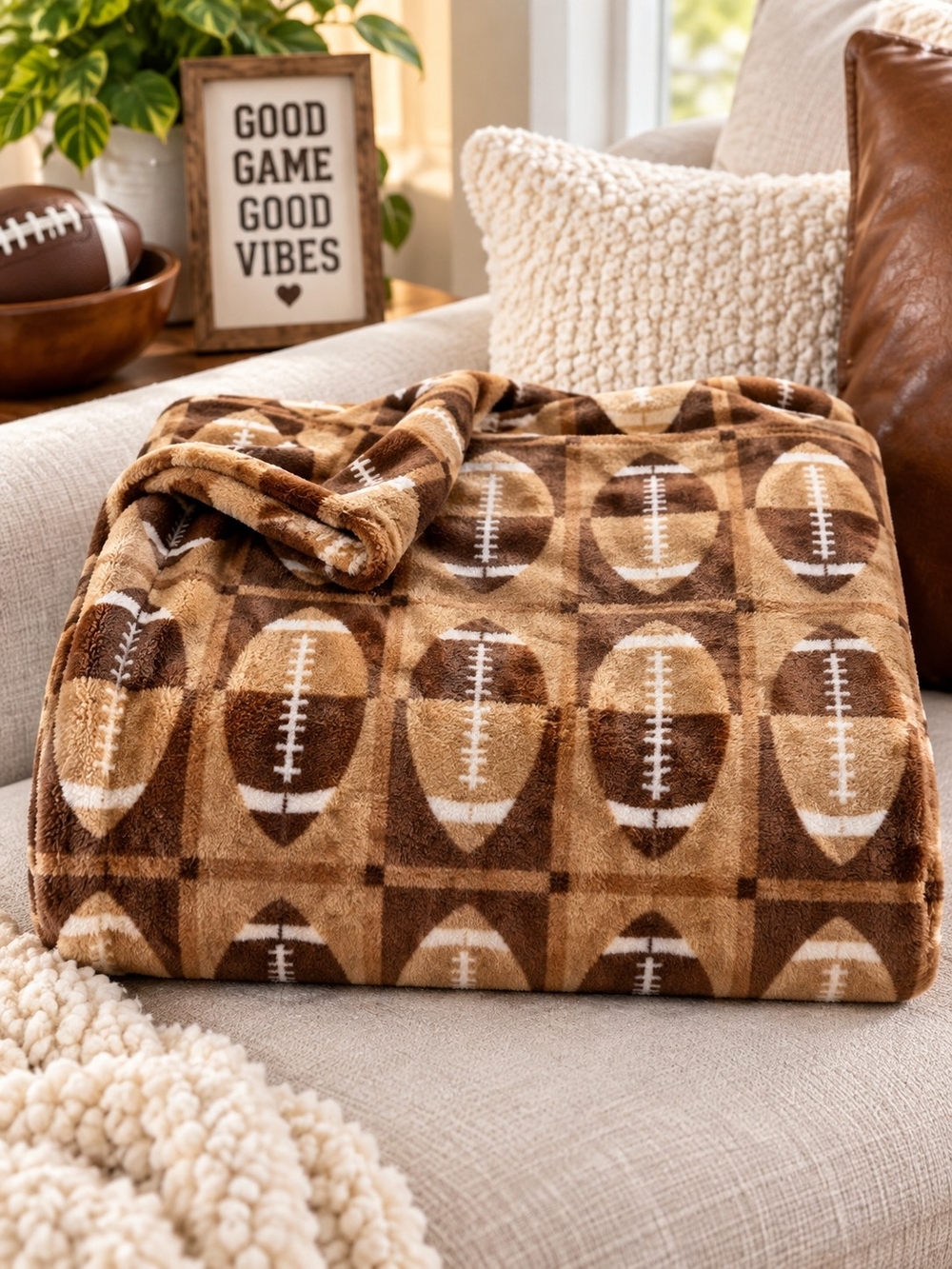 The Big One Football Oversized Supersoft Plush Throw Blanket Game Day New